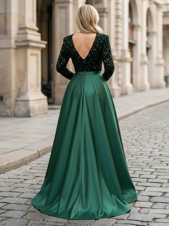 Satin Sequin Mother of the Bride Dresses with Slit