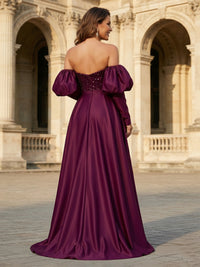 Off-the-Shoulder Sequin Mother of the Bride Dresses with Sleeves