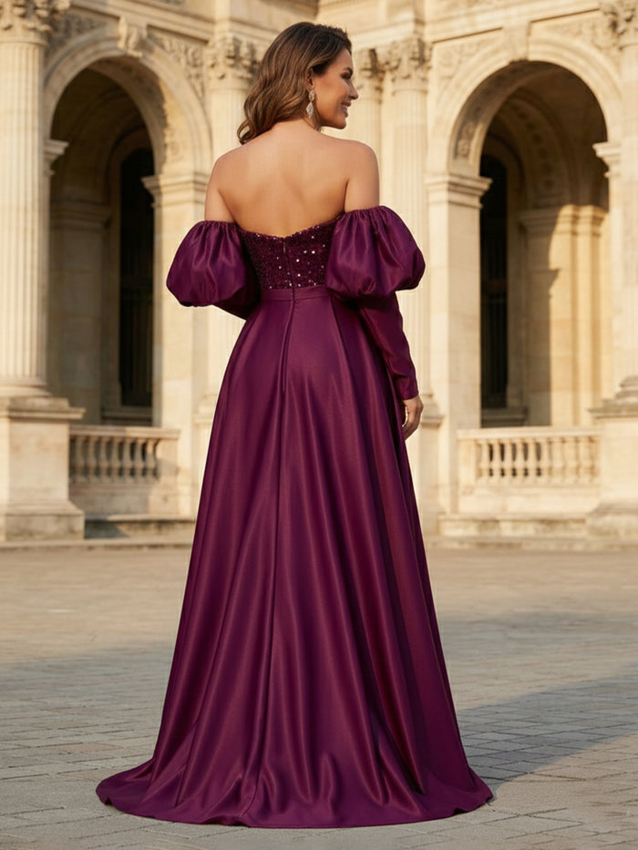 Off-the-Shoulder Sequin Mother of the Bride Dresses with Sleeves