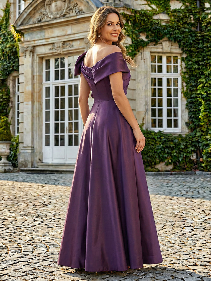 One-Shoulder Satin Mother of the Bride Dresses with Bow