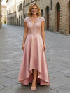 V-Neck Satin Mother of the Bride Dresses with Sleeves