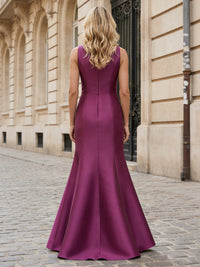 V-Neck Satin Mother of the Bride Dresses with 3D Flower