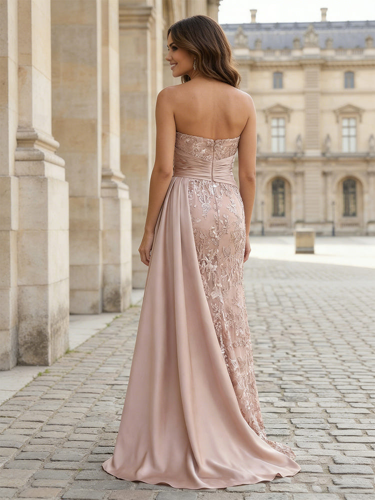 Strapless Satin Mother of the Bride Dresses with Lace