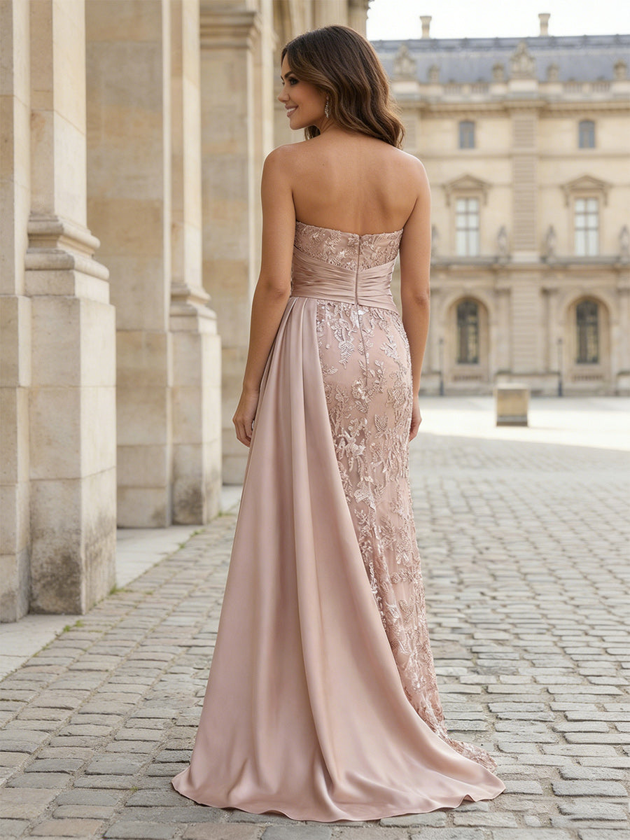 Strapless Satin Mother of the Bride Dresses with Lace