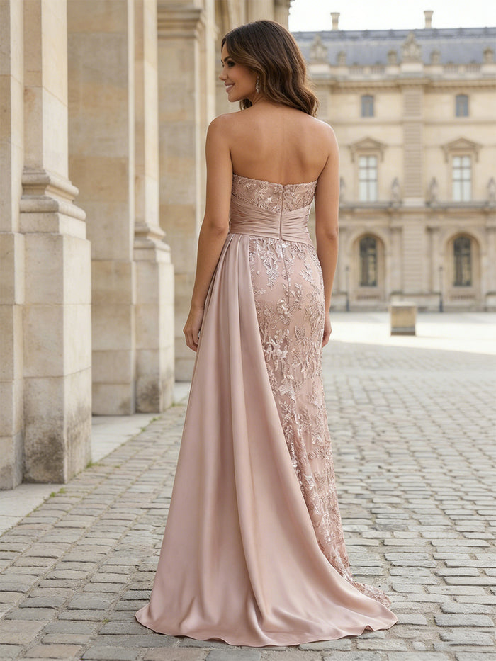 Strapless Satin Mother of the Bride Dresses with Lace