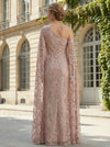 One-Shoulder Lace Tulle Mother of the Bride Dresses with Sleeves