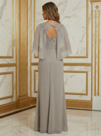 V-Neck Lace Chiffon Mother of the Bride Dresses with Sleeves