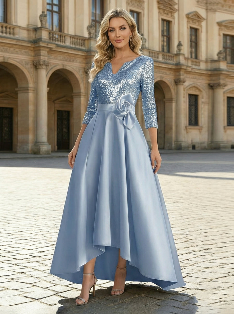 Sequin High Low 3D Flowers Mother of the Bride Dresses