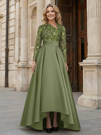 Satin Sequin Asymmetric Neck Mother of the Bride Dresses