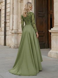 Satin Sequin Asymmetric Neck Mother of the Bride Dresses