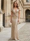 Long Sequin Sheath Pleated Mother of the Bride Dresses with Caps