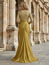 Satin Mermaid Crew Neck Pleated Mother of the Bride Dresses