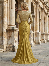 Satin Mermaid Crew Neck Pleated Mother of the Bride Dresses