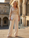 Sequin Cowl Neck Simple Mother of the Bride Pantsuits