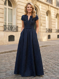 Jacquard Asymmetric Neck Sequin Embroidery Mother of the Bride Dresses