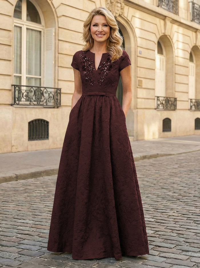 Jacquard Asymmetric Neck Sequin Embroidery Mother of the Bride Dresses
