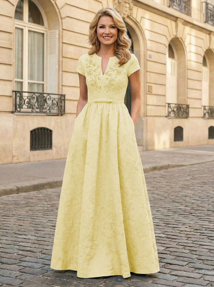 Jacquard Asymmetric Neck Sequin Embroidery Mother of the Bride Dresses
