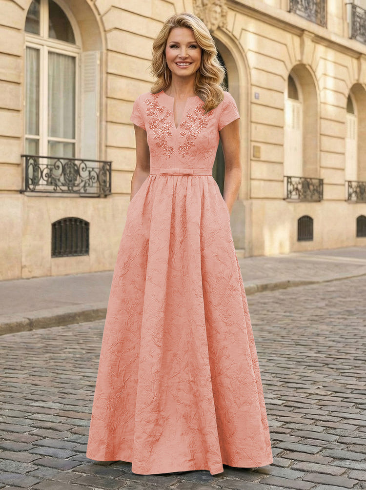 Jacquard Asymmetric Neck Sequin Embroidery Mother of the Bride Dresses
