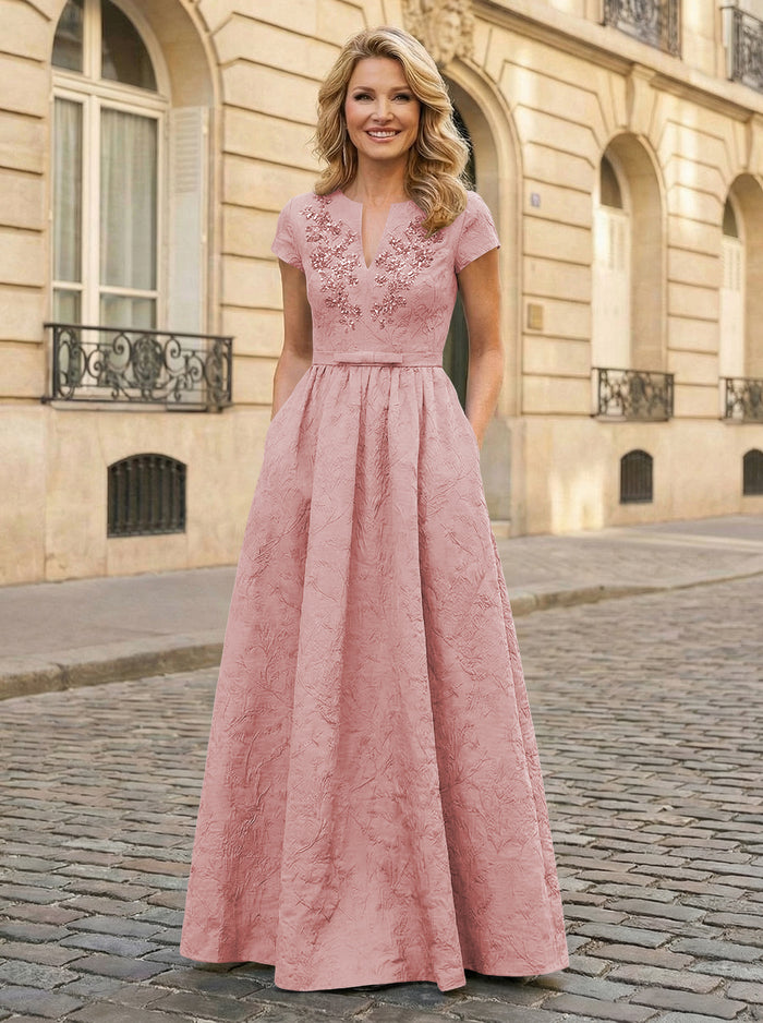 Jacquard Asymmetric Neck Sequin Embroidery Mother of the Bride Dresses