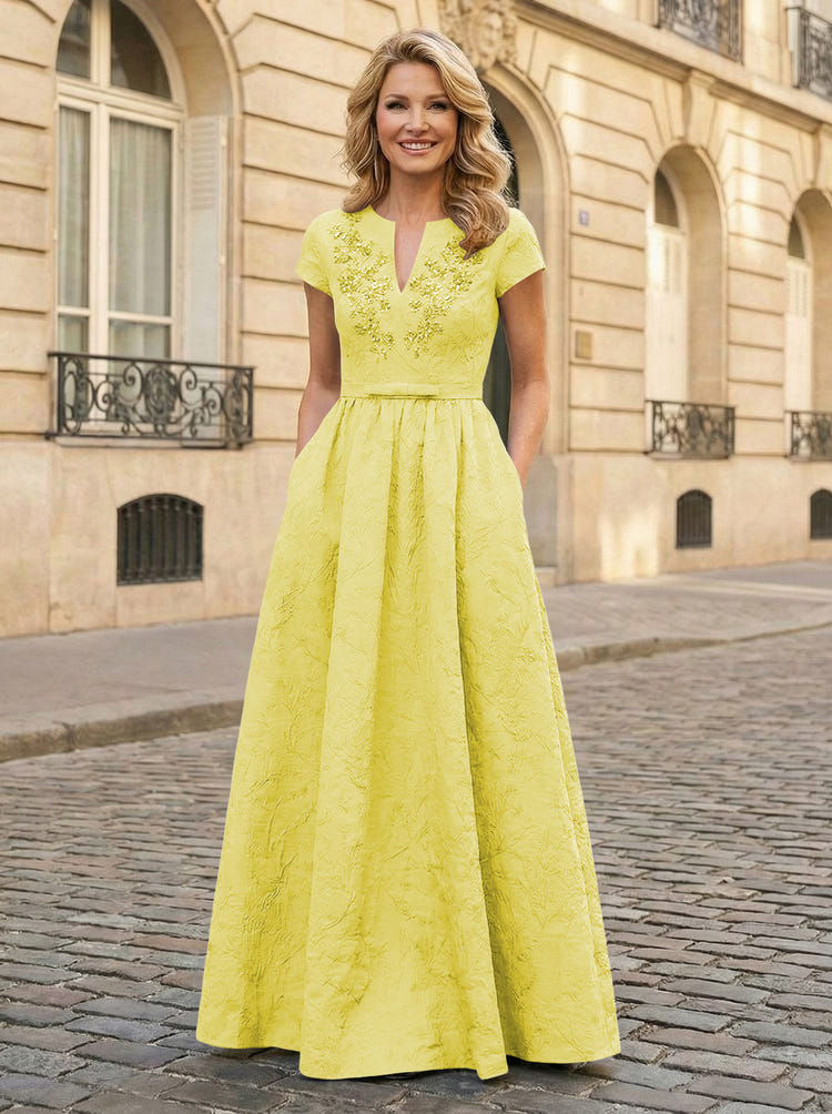 Jacquard Asymmetric Neck Sequin Embroidery Mother of the Bride Dresses
