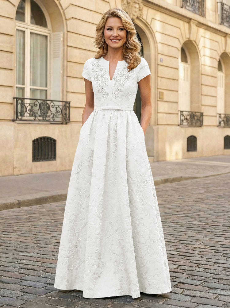 Jacquard Asymmetric Neck Sequin Embroidery Mother of the Bride Dresses