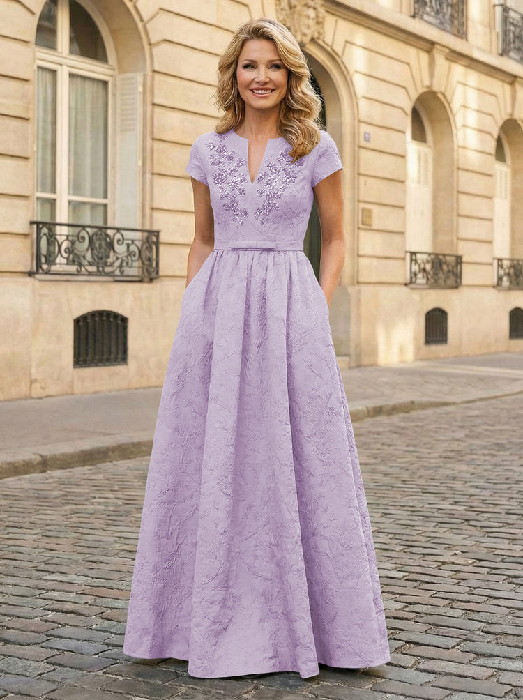 Jacquard Asymmetric Neck Sequin Embroidery Mother of the Bride Dresses