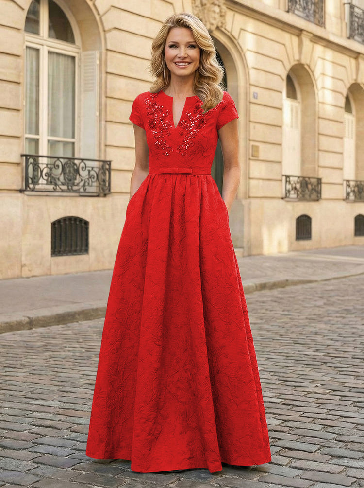 Jacquard Asymmetric Neck Sequin Embroidery Mother of the Bride Dresses