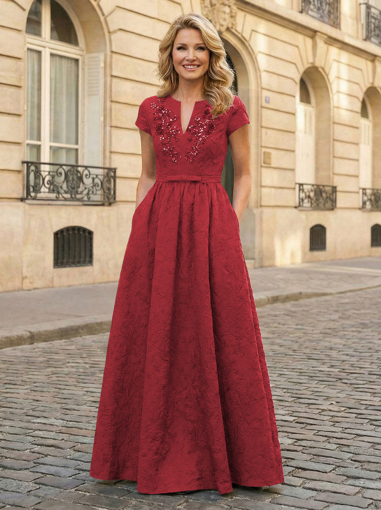 Jacquard Asymmetric Neck Sequin Embroidery Mother of the Bride Dresses