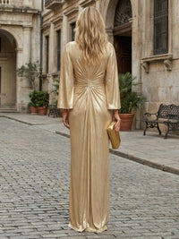 Metallic Satin A-Line V Neck Pleated Mother of the Bride Dresses