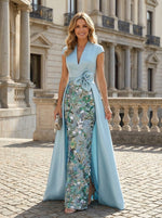 Satin A-Line V Neck 3D Flowers Mother of the Bride Dresses