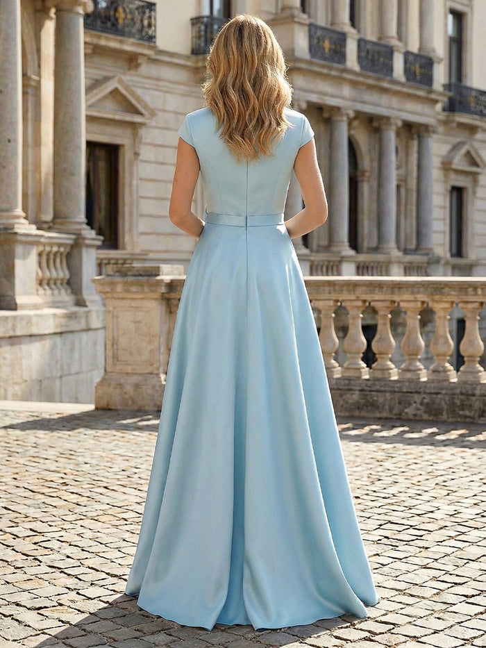 Satin A-Line V Neck 3D Flowers Mother of the Bride Dresses