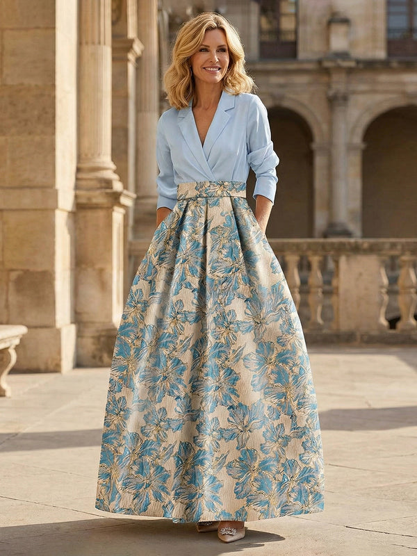 Jacquard A-Line V Neck Floral Mother of the Bride Dresses
