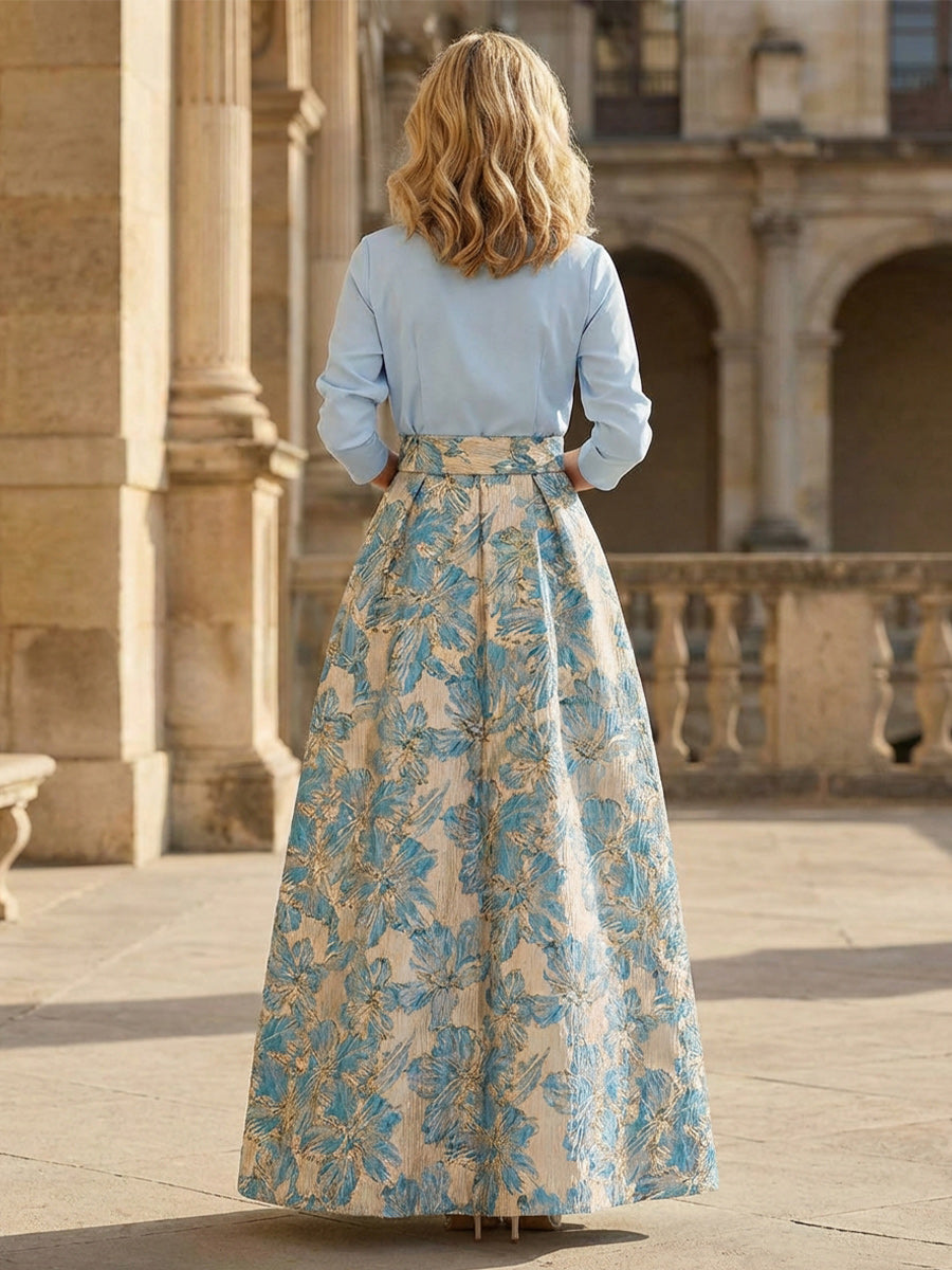 Jacquard A-Line V Neck Floral Mother of the Bride Dresses