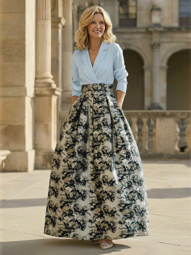 Jacquard A-Line V Neck Floral Mother of the Bride Dresses