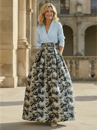 Jacquard A-Line V Neck Floral Mother of the Bride Dresses