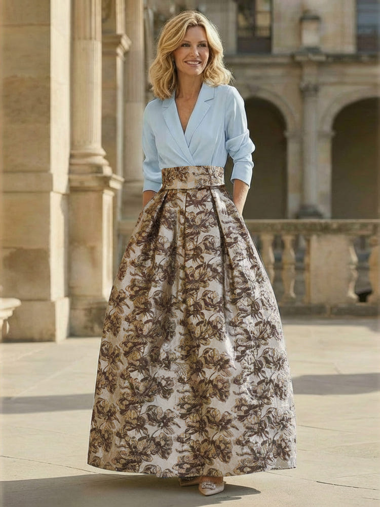 Jacquard A-Line V Neck Floral Mother of the Bride Dresses