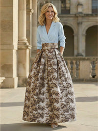 Jacquard A-Line V Neck Floral Mother of the Bride Dresses