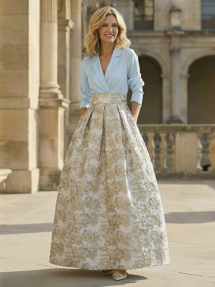 Jacquard A-Line V Neck Floral Mother of the Bride Dresses
