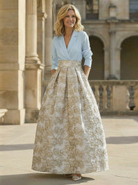 Jacquard A-Line V Neck Floral Mother of the Bride Dresses