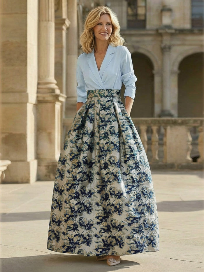 Jacquard A-Line V Neck Floral Mother of the Bride Dresses