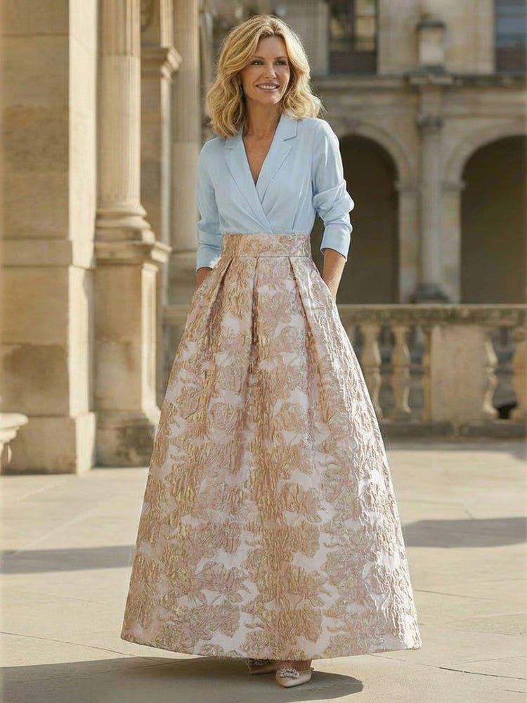 Jacquard A-Line V Neck Floral Mother of the Bride Dresses