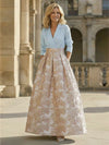Jacquard A-Line V Neck Floral Mother of the Bride Dresses