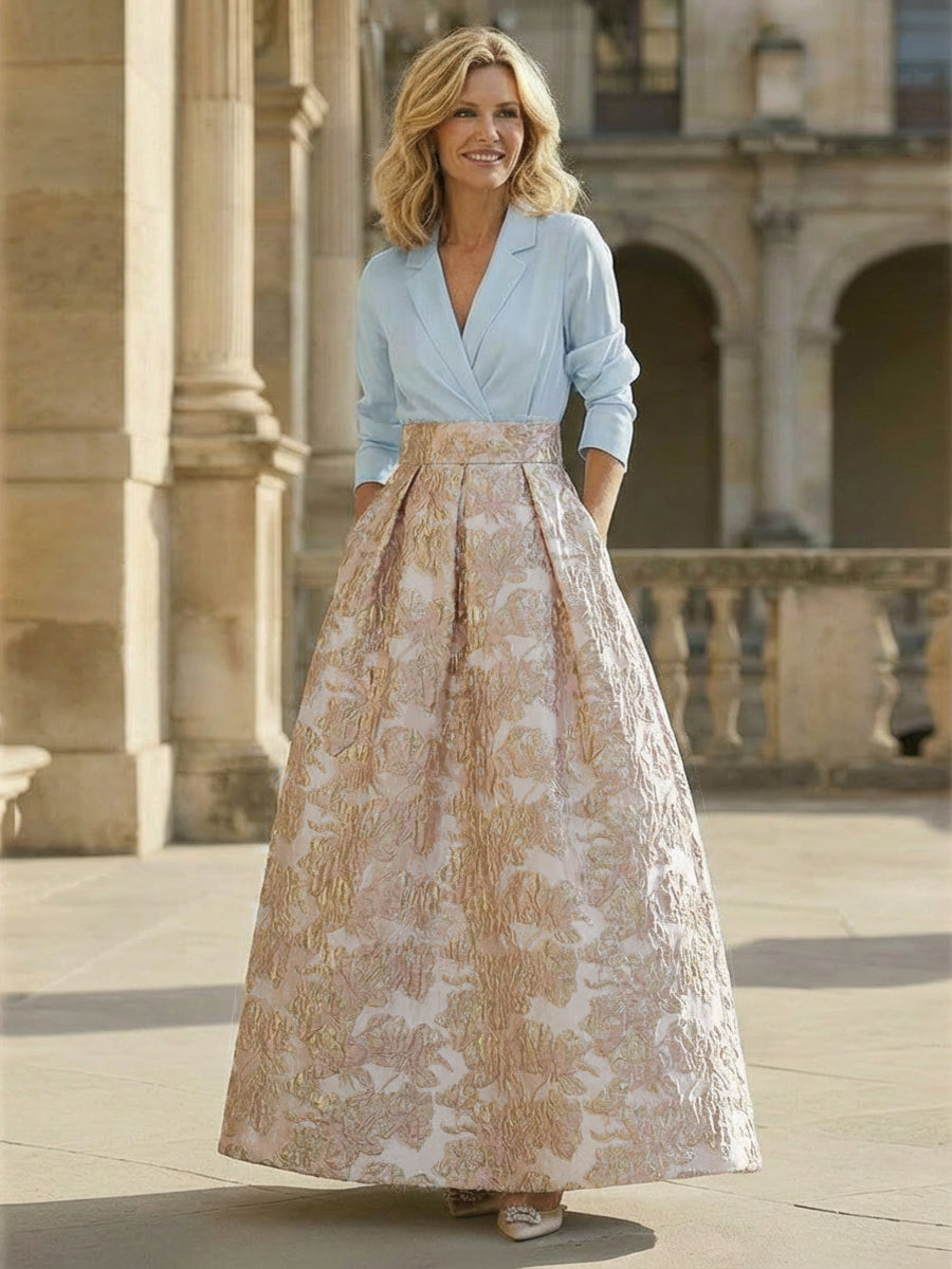 Jacquard A-Line V Neck Floral Mother of the Bride Dresses