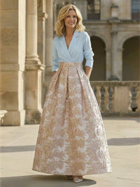 Jacquard A-Line V Neck Floral Mother of the Bride Dresses