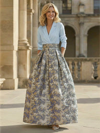 Jacquard A-Line V Neck Floral Mother of the Bride Dresses