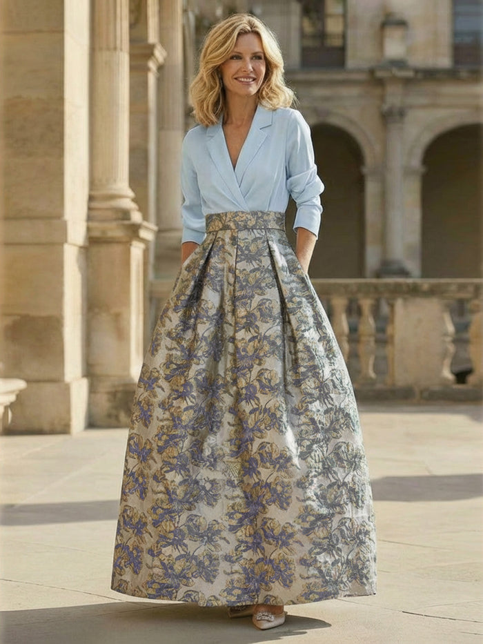 Jacquard A-Line V Neck Floral Mother of the Bride Dresses