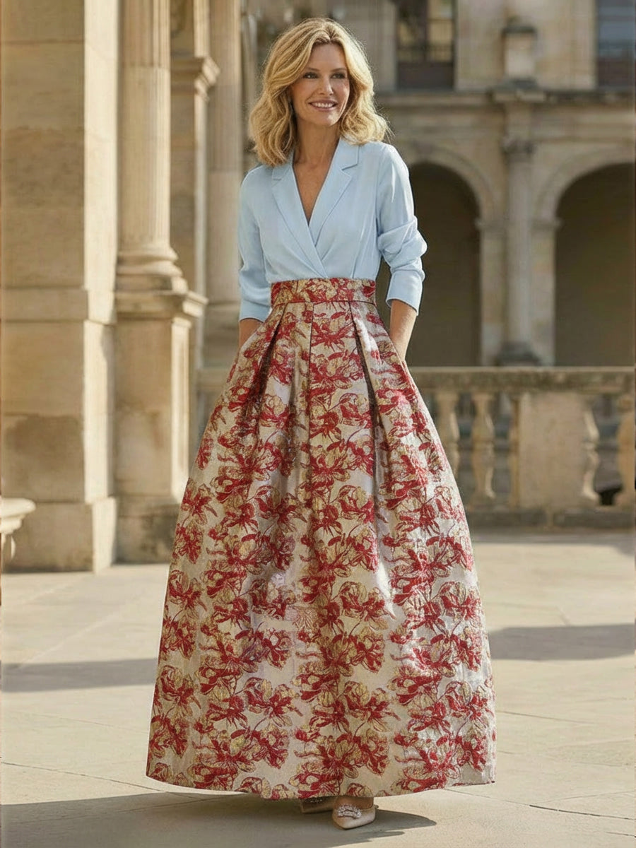 Jacquard A-Line V Neck Floral Mother of the Bride Dresses