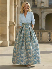 Jacquard A-Line V Neck Floral Mother of the Bride Dresses