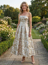 Jacquard A-Line Strapless Pleated Mother of the Bride Dresses