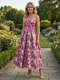 Jacquard A-Line Strapless Pleated Mother of the Bride Dresses